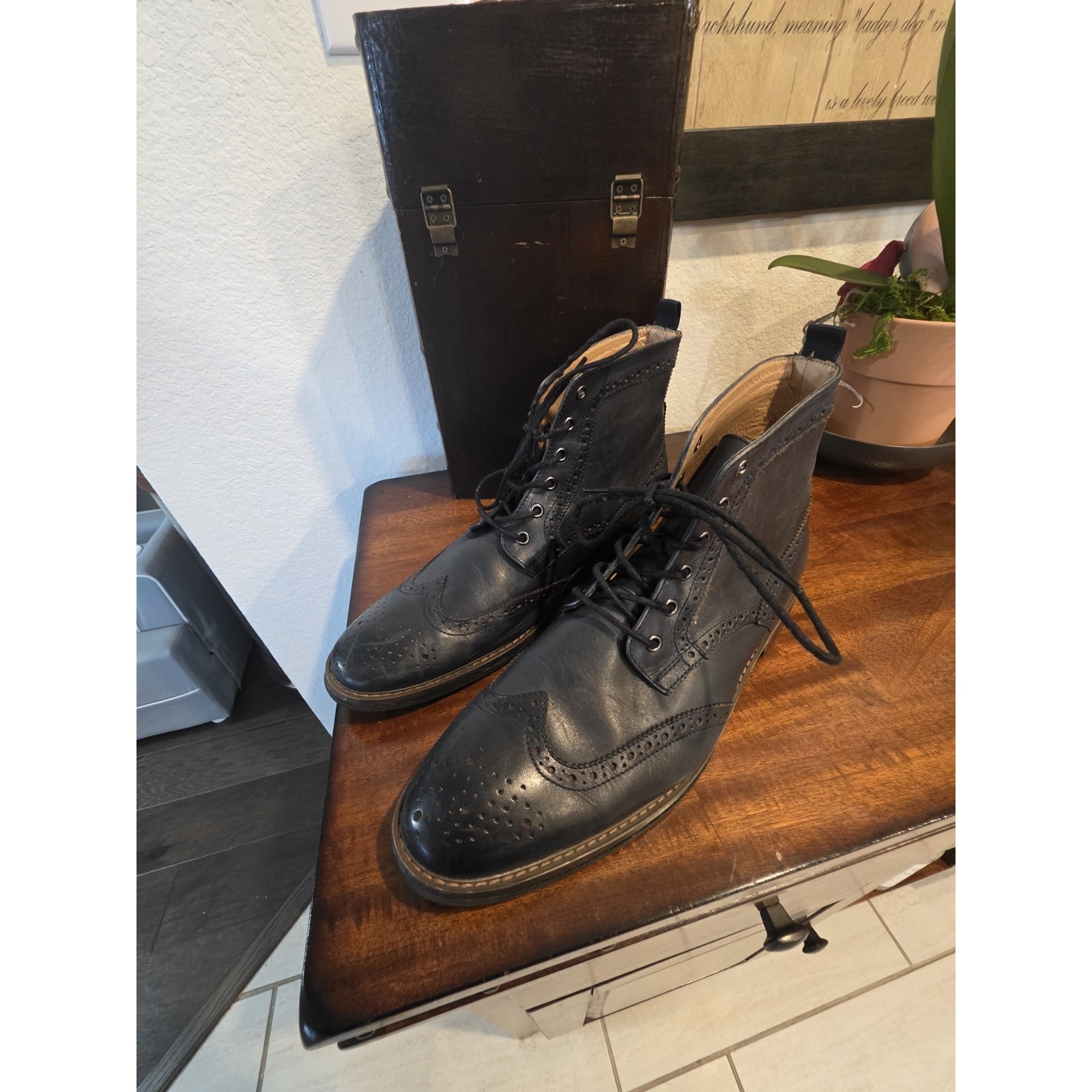 La Milano Patina Collection Mens Leather Blue Oxford Wingtip Boots Size 13 Lz181
